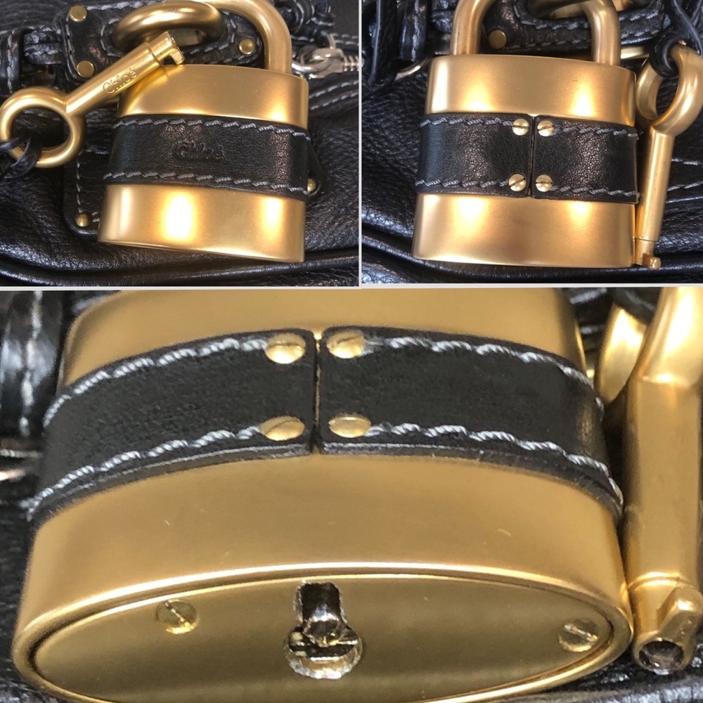 SOLD CHLOE Paddington Black Leather Padlock Bag with Lock and Key COA Dust Bag - Picture 9 of 17
